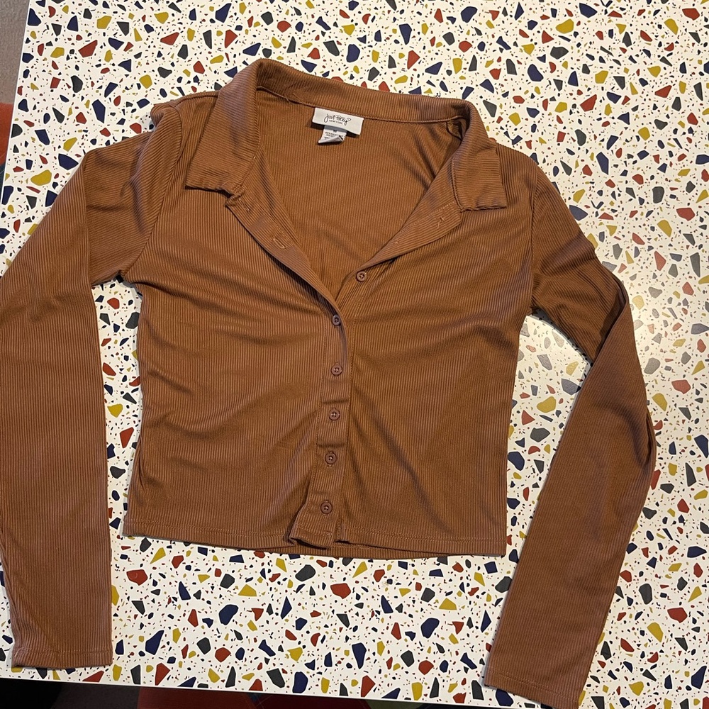 Just Polly Brown Button-Down Women's Shirt